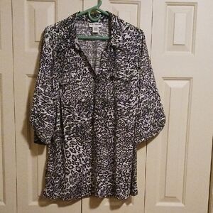 Women's Black and Grey Animal Print Blouse